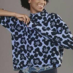 MAEVE Anthropologie The Carys Mock Neck  Blue Floral Sweater Size Medium